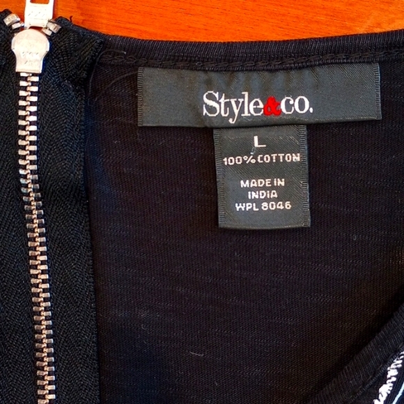 Style & Co. Ladies Short Sleeve Mandala Print Top Size:L Color:Black & White - Picture 5 of 6